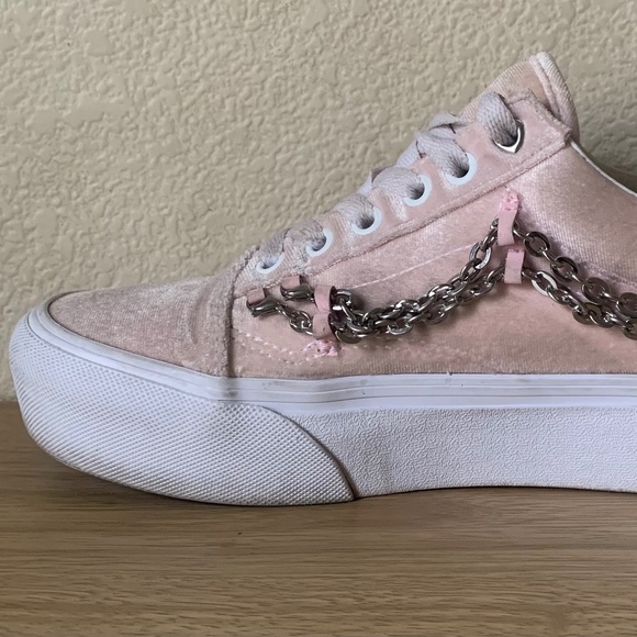 Vans Old Skool Platform Pink Velvet with Chain Shoes Size 7.5 - Picture 4 of 8